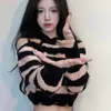Women's Sweaters Off-shoulder Striped Pullovers For Women Y2k Crop American Style Female Sweet Streetwear Autumn Sexy All-match Soft