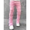 Men's Jeans Men's Skinny Jeans Fringe Hip-hop Edge Elastic Patch Punk Rock Long Tight Fit Stacked Jeans Denim Pants Blue Pink StreetwearL231003