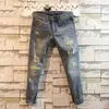 Herr jeans män koreanska modehål 9-punkt jeans byxor liten fot smal fit man last byxor streetwear denim trussl231003