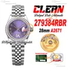 Clean Factory CF 279384RBR A2671 Automatisch dameshorloge 28 mm Daimonds Bezel Paarse diamanten wijzerplaat 904L Jubileesteel-band Superversie Dames Puretimewatch