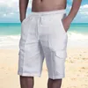 Pantaloncini da uomo Salopette da spiaggia multitasche in lino estivo da uomo Pantaloni corti