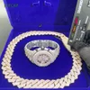 Merk mode vrouw Mode Nieuwe Ontwerp Vvs Moissanite Diamanten Horloge Ronde Vorm Ijs Uit Sieraden 41mm Cuabn Ketting sets
