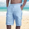 Pantaloncini da uomo Salopette da spiaggia multitasche in lino estivo da uomo Pantaloni corti