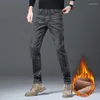 Calças de brim masculinas inverno marca velo estiramento moda casual clássico fino grosso quente pelúcia veludo calças masculinas calças jeans