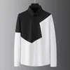 Erkek sıradan gömlekler marka sonbahar siyah beyaz patchwork uzun kollu gömlek lüks iş pamuklu sosyal parti smokin bluz