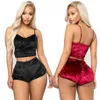 sexy set Damesmode Effen kleur Tweedelige sexy Lingerie Outfit Strap Crop Top met Shorts Nachtkleding Set Plus Size Q0706301n