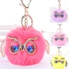 Kawaii falso pompom pele coruja chaveiro feminino bolsa carteira encantos bonito animal pingente de pelúcia com chaveiro mochila ornamentos presentes