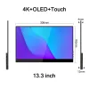 13.3/15.6 Inch 4K OLED TouchScreen Portable Monitor 3840 2160 550Nits 100000:1 Contrast 1MS Game Display For PC Laptop Phone PS5