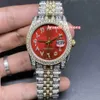 Reloj de pulsera Popular de Hip Hop para hombre, esfera roja, escala árabe, correa bi-dorada, relojes mecánicos completamente automáticos con diamantes, 260H