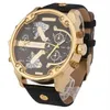 Horloges Merk Shiweibao Quartz Horloges Heren Mode Horloge Lederen Band Gouden Kast Relogio Masculino Dubbele Tijdzones Military228d