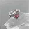 Rings Trendy Female Pink Zircon Stone Ring Charm Sier Color Engagement Classic Crystal Heart Open For Women Drop Delivery Jewelry Dhvq6