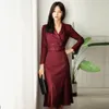 Casual Dresses Office Ladies V-ringning Double Breasted Blazer Trumpet Dress Belted Women Business Slim Merraid322B