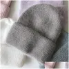 Beanie/Skull Caps Berretti Beanie/Skl 2023 High-End Autunno E Inverno Cappello Femminile Pelliccia D'angora Lavorata A Maglia Calda Lana Versione Coreana Selvaggio Pur Dh5Vw