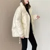 Женские плащи 2023, повседневное пуховое хлопковое пальто для студентов, свободное теплое стеганое пальто, куртка с хлопковой подкладкой, сплошной цвет, карман на молнии