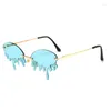 Lunettes de soleil Mosengkw Fashion Tear Femmes Rimless Luxury Diamond Party Club Club Alloye Eyeglass