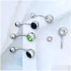 Navel Bell -knappringar Mticolor Rostfritt stål Belly -knappar ringer Single Crystal Rhinestone Navel Nail Ring Piercing Ombligo 5/8mm DHBWV