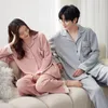 Homens sleepwear casais algodão waffle nightwear coreano moda cardigan casa roupas mulheres e homens combinando pijamas conjunto pijamas mujer hombre