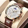 Lige Watches Mens Top Brand Luxury Clock Casual Leathe 24 Hour Moon Phase Men Watch Sport Waterproof Quartz Chronograph Box 220329204G