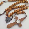 Men Women Christ Wooden Beads 10mm Rosary Bead Cross Pendant Woven Rope Chain Necklace Jewelry Accessories13062