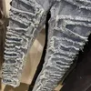 Riktiga bilder 22SS blå tunga tvättade jeans förstör denim byxor män kvinnor tunga tygbyxor mode283r