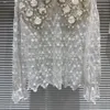 Women's Blouses 2023 Autumn White Lace Shirt Undershirts Pearl Sequin Bead Collar Edge Crocheted And Tops Lady