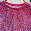 Women's T Shirts Women Body Crop Top Feminina Floral Check Embroidered Lace Mesh Long Sleeve Sequined Beaded Short Shirt