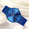 Lige Womens Watches Top Brand Luxury Analog Quartz Watch Whemen Full Blue Mesh Stainless Steels Date Clock Fashion Ultra-Thinダイヤル2195f