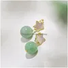 Dangle Chandelier Boucles d'oreilles Romantique Lumière Luxe Blanc Fritillaria Star Boucles d'oreilles Calcédoine Naturelle Perle Verte Fraîche Courte Pour Femmes Je Dhbsx