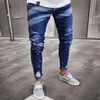 Bleistift-Jeanshose, modisch, verwaschenes Blau, Herren-Jeans, Kleidung, Farbverlauf, lange Slim-Fit-Reißverschluss-Biker-Jeans288y