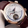 Neue 42 mm Master Control World Geographic Q1522420, weißes Zifferblatt, automatische Herrenuhr, Mondphase, Tourbillon, Roségoldgehäuse, Leder, Str247D