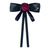 Brooches Korean Vintage Black Fabric Bow Tie For Women Rose Flower Collar Female Necktie Wedding Corsage Jewelry Accessories