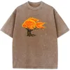 남성용 T 셔츠 금붕어 나무 짧은 슬리브 티셔츠 2023 세탁 된 오래된 고품질 유니esex 통기성 캐주얼 티