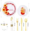 175 Pcs Thanksgiving Plastic Plates, Gold Disposable Dinnerware Set