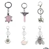 Key Rings Wholesale Natural Reiki Rose Quartz Charm Keychain Cat Turtle Wing Gemstone Pendant For Women Men Jewelry Drop Delivery Dhxoq
