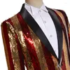 Abiti da uomo Giacca blazer a righe con paillettes Giacca da uomo in bianco e nero Abbigliamento da palcoscenico Costume di Halloween Homme Abiti da ballo in oro rosso