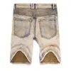 Men's Shorts Denim Patchwork Motorcycle Elastic Cropped Pants Streetwear Slim Fitting Small Leg Jeans Plus Size42 44