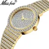 MISSFOX Top Brand Unique Watch Men 7mm Ultra Thin 30M Water Resistant Iced Out Round Expensive 34mm Slim Wrist Man Women Watch 210249r