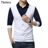 TFETTERS Brand Autumn Mens T Shirts Fashion 2019 Fake Two Designer Clothing Cool T-shirt Men Long Sleeve T Shirt Casual Male Y2001203t