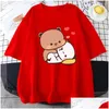 Womens T-Shirt T Shirts Panda Bear Bubu Dudu Shirt Couple Tops Love You Cute Print Summer Short-Sleeved O-Neck Cotton Casual Harajuku Dhx2W