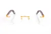 デザイナーサングラス眼鏡フレーム寺院とパンサーヘッドのメタルフレームレスバッファローホーンリムレス長方形の男性女性メガネアクセサリーガファス