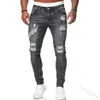 Monerffi calças jeans masculinas rasgadas, cintura alta, sexy, buraco, casual, outono, skinny, slim fit, motociclista, lápis, calça jeans3136