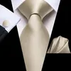 Bow Ties Light Champagne Solid Silk Wedding Tie For Men Handky Cufflink Necktie Set Fashion Design Business Party Drop Hi-Tie2761