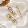 Haarspangen MWsonya Korean Green Leaf Hairgrips Schmuck Handgemachte elegante Perle Blume Haarnadeln für Frauen Gilrs Zubehör