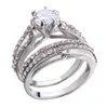 Bridal Charm Couple Rings 2pcs His Her CZ Anniversary Promise Wedding Engagement Ring Sets254L