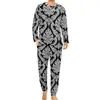 Homens sleepwear barroco impressão pijama branco e preto homens manga longa macio pijama conjuntos 2 peça lazer design diário presente de aniversário