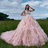 Abiti casual Stupendo rosa molto lussuoso tutù increspato tulle da sposa abiti da ballo con paillettes in cristallo lucido abito formale di lusso