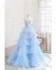 Robes décontractées Bleu ciel sans bretelles en couches robe de tulle femmes robe de bal haut bas occasion formelle moelleux soirée gala événement personnalisé