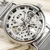 Sewor Mechanical Watch Silver Fashion Stainless Steel Mesh Strap Men Skeleton Watches Top Brand Luxury Male Wristwatch J190706262s