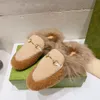 Winter warme slipper slides luxe designer platte schoenen vrouw shearling backless loafer Lug rubberen zool Dragen slippers mode schoenen