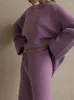 Kvinnors tvåbitar byxor mode split stickad tröja uppsättning för kvinnor överdimensionerade pullover bred benbyxa kostymer 2023 vinter kvinnlig chic stickad